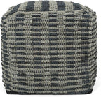 GDFStudio Boho Handmade Fabric Cube Pouf Ottoman Foot Stool - Bean Bag Floor Chair - Foot Rest Couch for Living Room Bedroom,Blue, Teal and Natural,15.75""x15.75""x15.75"", 312725N