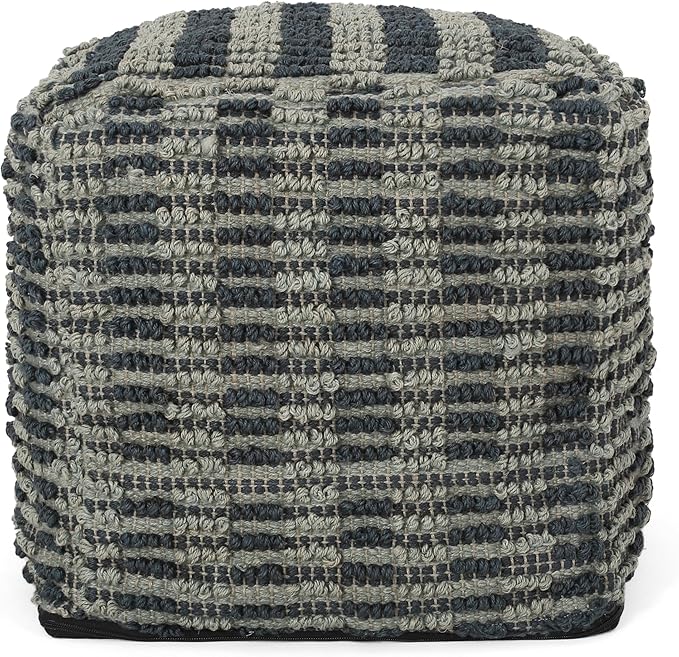 GDFStudio Boho Handmade Fabric Cube Pouf Ottoman Foot Stool - Bean Bag Floor Chair - Foot Rest Couch for Living Room Bedroom,Blue, Teal and Natural,15.75""x15.75""x15.75"", 312725N