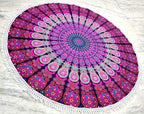 Round Beach Tapestry Turquoise Mandala Throw/Boho Hippie Beach Blanket Roundie/Indian Cotton Bohemian Large Round Table Cloth-Home Decor/Yoga Mat Meditation Picnic Rug (70", White And Pink)