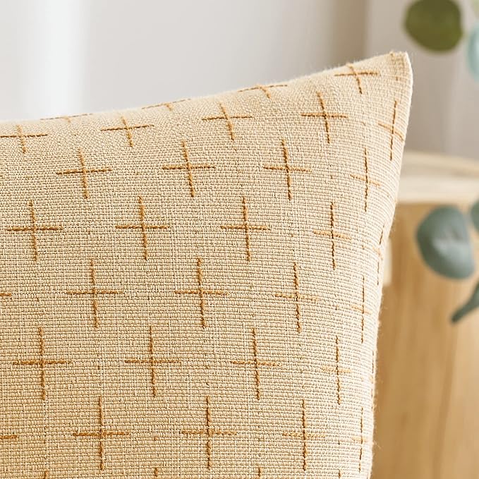 MIULEE Pack of 2 Decorative Burlap Linen Throw Pillow Covers Modern Farmhouse Pillowcase Rustic Woven Textured Cushion Cover for Sofa Couch Bed 24x24 Inch Light Yellow