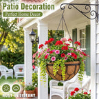 4 Pack 12 Inch Hanging Planters for Outdoor Plants, Black Metal Wire Hanging Flower Baskets with Coco Coir Liner, Large Hanging Plant Pots for Garden, Patio, Balcony, Indoor Home Decor
