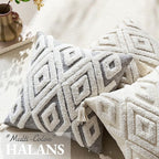 Boho Chic Woven Throw Pillow Covers 1PC, 18x18 Inch Tufted Decorative Pillowcases with Tassels for Elevating Couch, Sofa & Living Room Aesthetic (White, 18" x 18" (Pack of 1))