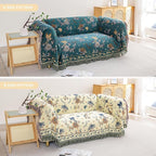 Boho 100% Organic Cotton Muslin Large Throw Blanket 60" x 80" - All Season Rustic Ultra Soft Breathable Floral Bird Blanket for Bed Sofa Couch Chair Bedspread Quilt Gift,-Teal/Green