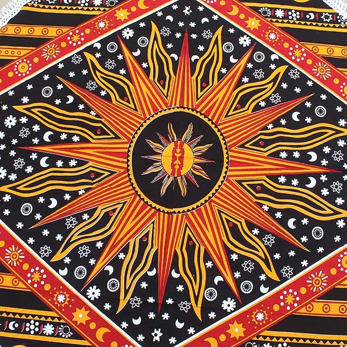 Round Beach Tapestry Turquoise Mandala Throw/Boho Hippie Beach Blanket Roundie/Indian Cotton Bohemian Large Round Table Cloth-Home Decor/Yoga Mat Meditation Picnic Rug (42", Yellow)