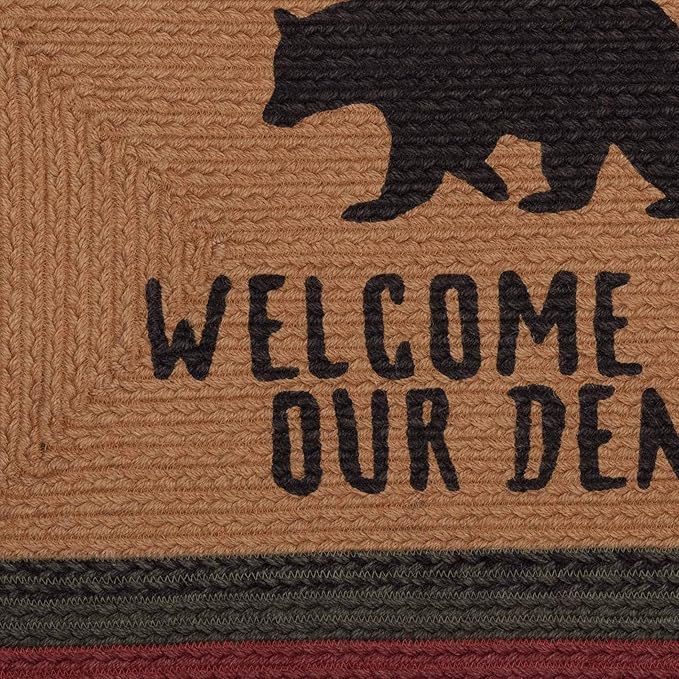 VHC Brands Wyatt Stenciled Bear Jute Rug Rect Welcome to Our Den w/Pad 20x30