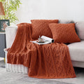 Homiest Acrylic Cable Knit Throw Blanket and Pillow Set, Sage Green, 50 x 60 Inch Blanket & 18 x 18 Inch Pillow, 3-Piece Modern Geometric Blanket Set for Couch, Bed, Travel