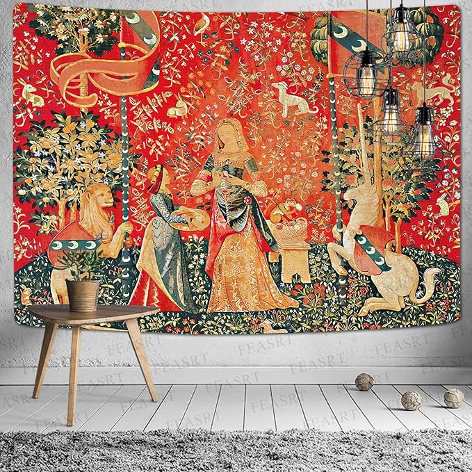 FEASRT European Royal Tapestry Medieval Maiden and Unicorn Tapestry Wall Hanging for Bedroom Living Room Dorm Decor Wall Hanging Tapestries 80x60 inch