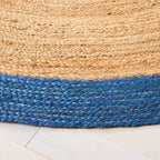 SAFAVIEH Natural Fiber Collection 6' Round Natural/Blue NFB852M Handmade Flatweave Boho Farmhouse Rustic Border Jute Area Rug