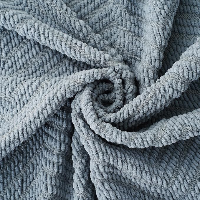 BATTILO HOME Blue Grey Throw Blanket for Couch, Chenille Knit Throw Blankets, Super Soft Dusty Blue Throw Blanket with Tassels for Bed,Sofa and Living Room,50" x 60"