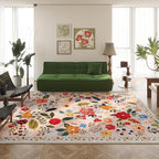 Rugcomf Living Room Rug 6x9 Rug Machine Washable Boho Area Rug Non Slip Floral Vintage Low Pile Large Rug for Living Room, Bedroom, Farmhouse, Dining Room, Kids Playroom(Beige)