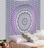 ANJANIYA Ombre Wall Hanging Bohemian Tapestry, Metallic Wall Art Bedspread, Psychedelic Hippie Mandala Dorm Décor for Hanging, Bedding, Beach Coverlet Curtain, Purple Blue, 54"X60"