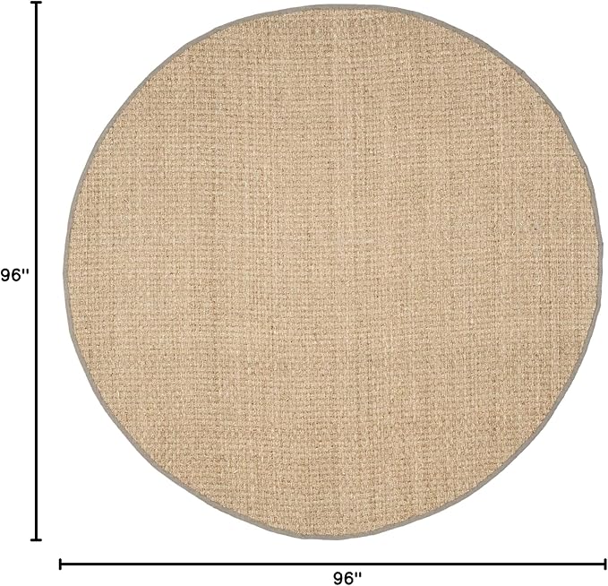 SAFAVIEH Area Rug 8' Round - Natural Fiber Collection - Natural & Grey, Seagrass, Basketweave Pattern with Border (NF114P)