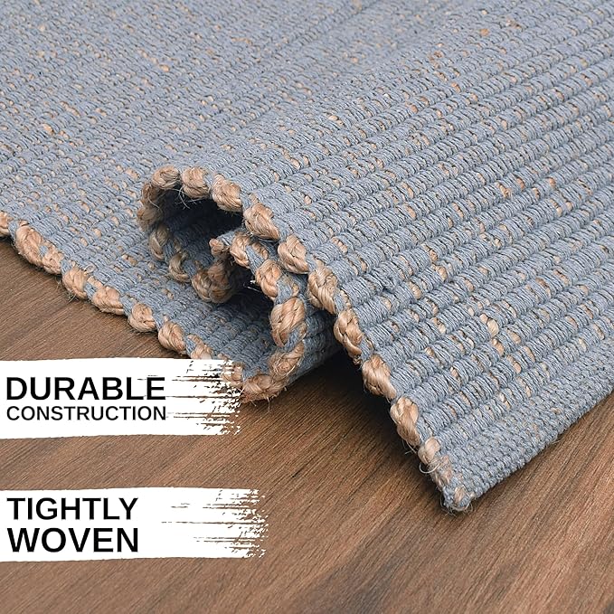 Light Gray 2X4 Handwoven Jute Cotton Mat – Reversible Natural Fiber Rug for Entryway, Bathroom, or Kitchen