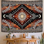 Accnicc Hippie Sun and Moon Tapestry Boho Mandala Floral Wall Tapestry for Bedroom Aesthetic Vintage Plant Celestial Dark Brown Small Tapestries Wall Hanging for Dorm Living Room Decor 60 x 44 Inch