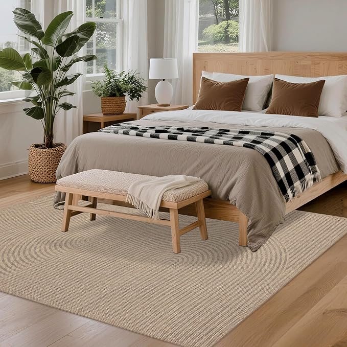 Easy Jute Rug 5x7: Indoor Outdoor Natural Boho Area Rugs for Living Room Patio Washable - Farmhouse Neutral Contemporary Carpet Mat for Entryway Bedroom Kitchen Backyard Sunroom Non Slip