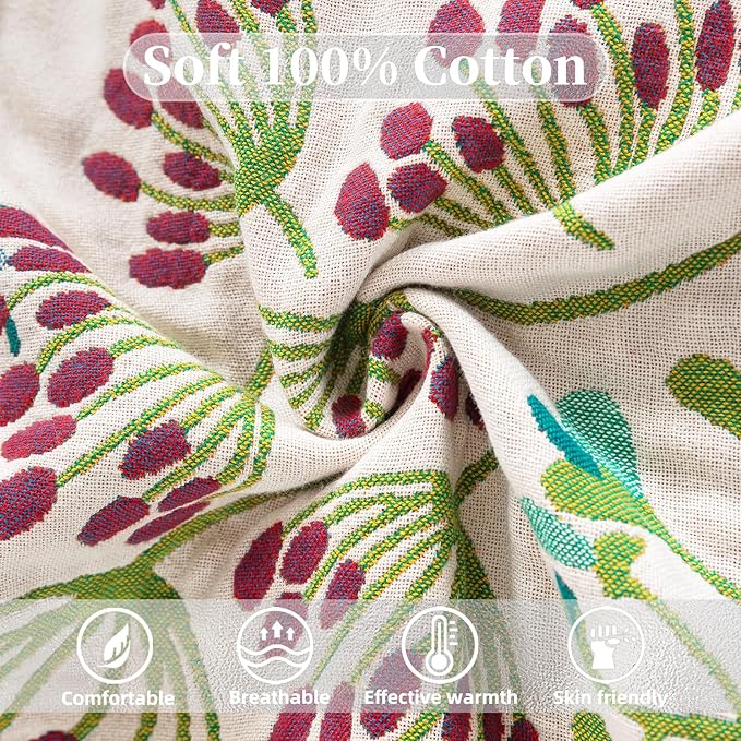 Boho Throw Blanket for Bed - 100% Pure Cotton Ultra Soft Rustic Quilt - Farmhouse Decor Bed Blankets, All Season Rustic Throw for Sofa Couch Chair(60"×80", Boho Floral)