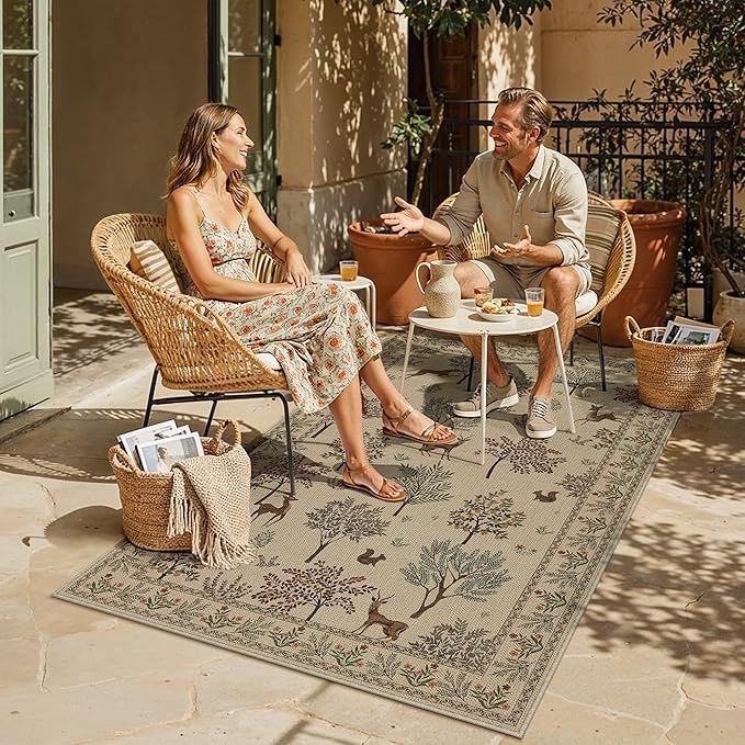 HUGEAR 4x6 Jute Outdoor Indoor Rug Washable Linen Textured Weave High Traffic Stain Resistant Non Slip Durable Carpet for Livingroom Patio Deck Balcony Courtyard (Animal, 4' x 6')