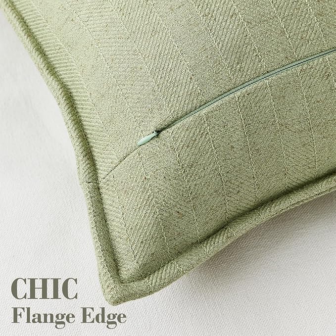 18x18 Linen Pillow Covers Sage Green Pack of 2 Farmhouse Boho Neutral Accents Striped Textured Square Decorative Throw Pillow Cases for Living Room Couch Bed Home Decor