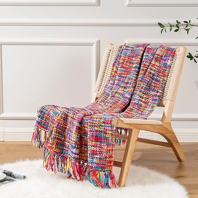 BATTILO HOME Multicolor Throw Blanket for Couch, Colorful Afghan Throw Blanket for Spring, Indoor Outdoor Throw for Home Decor, 50"x60"