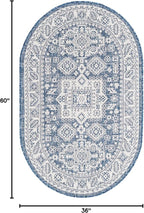 Rugs.com Outdoor Aztec Collection Rug – 3' x 5' Oval Blue Flatweave Rug Perfect for Living Rooms, Large Dining Rooms, Open Floorplans