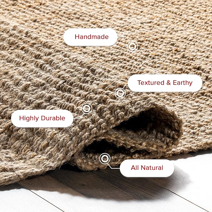Nuloom Daniela Natural, 3' x 5', Handmade, Jute, Tassel, Soft and Textured, High Traffic, Stain Resistant, Easy Clean, Durable Area Rug for Bedroom, Living Room, Dining Space, Foyer, Entryway