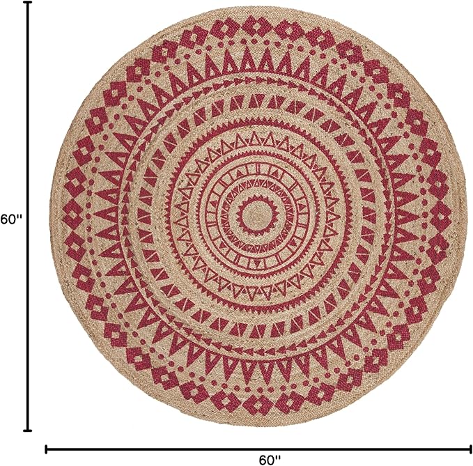 SAFAVIEH Natural Fiber Round Collection 5' Round Fuchsia NF802C Handmade Boho Mandala Braided Jute Area Rug