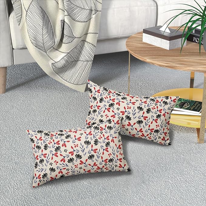 4th of July Floral Pillow Covers 12x20 Set of 2 Rustic Old Style Navy Blue Red Black Flower Print Rectangle Decorative Outdoor Pillowcases Patriotic Throw Cushion Case Decor for Couch Sofa Bed