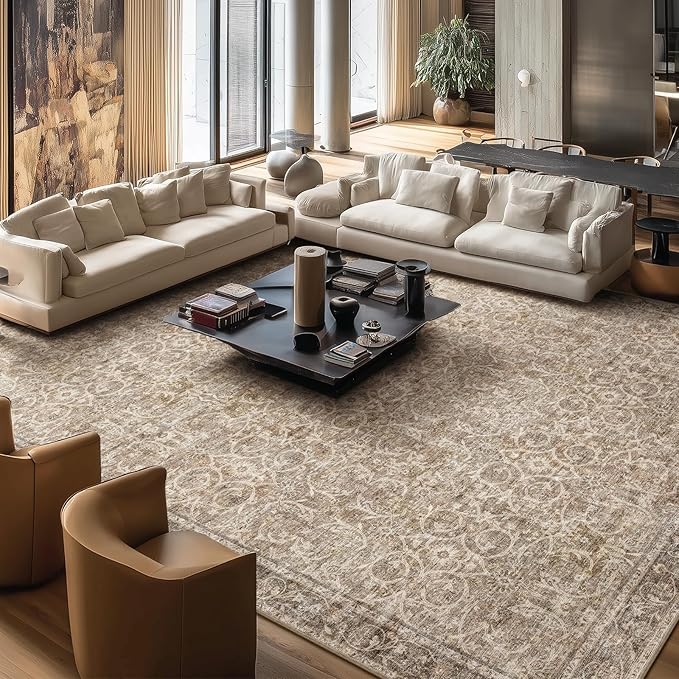 Washable Rugs for Living Room: 10x14 Area Rugs for Bedroom Ultral Soft Non-Slip Stain Resistant Vintage Boho Large Carpet for High-Traffic Dining Room - Farmhouse Decor