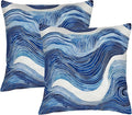 2 Pack Navy Blue and White Waved Throw Pillows Covers 18x18 Inch Decorative Modern Abstract Light Blue White Pillowcases Farmhouse Cushion Covers for Couch Bed Sofa Farmhouse Boho Spring Home Decor