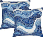 2 Pack Navy Blue and White Waved Throw Pillows Covers 18x18 Inch Decorative Modern Abstract Light Blue White Pillowcases Farmhouse Cushion Covers for Couch Bed Sofa Farmhouse Boho Spring Home Decor