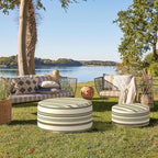 Indoor/Outdoor Inflatable Ottoman, All Weather Ottoman Pouf D31 x H14 inch, Round Foot Rest Ottomans Portable Footstool for Patio, Garden, Porch, Home,Stripe Onyx