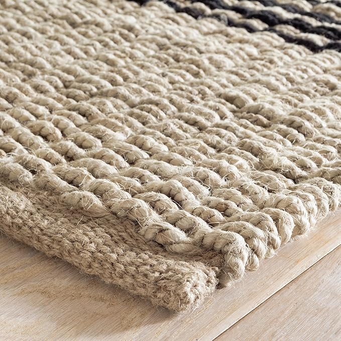 Dash & Albert Jute Ticking Black Handwoven Jute Rug, 2 X 3 Feet, Neutral Stripe Pattern - Premium Luxury Hotel Quality Soft Breathable Hypoallergenic Machine Washable Easy Care All Season