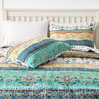 HORIMOTE HOME Boho Style Twin Size Quilt Set Yellow Bohemian Floral Strip Quilt Beddding Set, Soft and Lightweight Bedspread for All Season,XL Twin Bed Coverlet with 1 Matching Pillow Sham (2 Pieces)