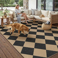 5x7 Checkered Easy Jute Area Rug for Living Room Checkerboard Washable Indoor Outdoor Carpet Farmhouse Patio Office Mat Geometric Non Slip Black Carpet for Backyard Dining Room