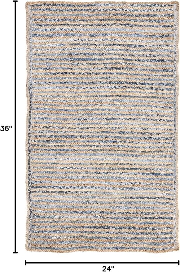 SAFAVIEH Cape Cod Collection 2' x 3' Natural/Blue CAP250A Handmade Flatweave Jute Entryway Living Room Foyer Bedroom Kitchen Accent Rug