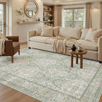5x7 Area Rugs Green/Brown Low Pile Indoor Washable Trendy Faded Style Rugs for Bedroom Living Room Dining Room Foldable Non-Slip Thin Print Home Office Mat
