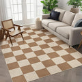 GarveeHome Checkered Easy Jute 3x5 Entryway Rug Machine Washable Outdoor Patio Rug Non-Slip Backing Checkerboard Brown Indoor Outdoor Carpet for Hallway Bathroom Kitchen Bedroom