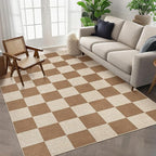 GarveeHome Checkered Easy Jute 3x5 Entryway Rug Machine Washable Outdoor Patio Rug Non-Slip Backing Checkerboard Brown Indoor Outdoor Carpet for Hallway Bathroom Kitchen Bedroom