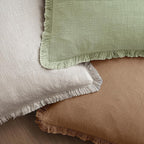 MIULEE Decorative Throw Pillow Covers Neutral Linen Fringe Throw Pillows Euro Shams Set of 2 Sage Green Boho Farmhouse Cushion Covers for Couch Sofa Bed Living Room Spring Home Decor 24x24 Inch