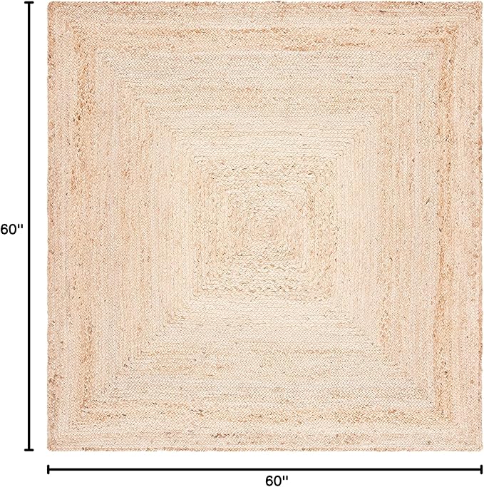 SAFAVIEH Area Rug 5' Square - Cape Cod Collection- Natural Brown, Handmade Braided Flat Weave Jute (CAP252A)