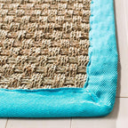 SAFAVIEH Area Rug 3x5 - Natural Fiber Collection - Natural & Turquoise, Seagrass, Basketweave Pattern with Border (NF114S)