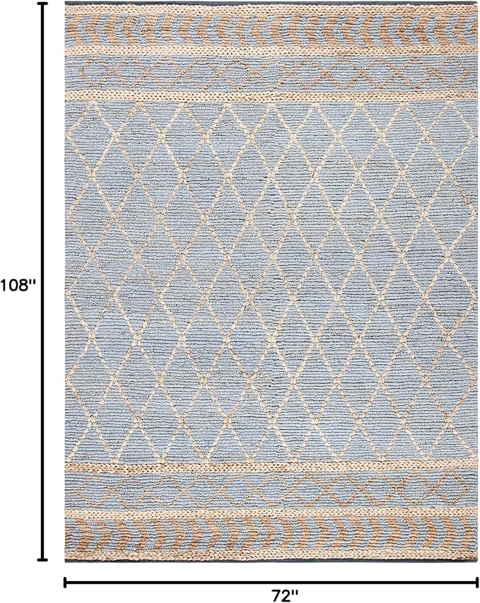SAFAVIEH Natural Fiber Collection Area Rug - 6' x 9', Natural & Blue, Handmade Boho Moroccan Trellis Jute, Ideal for High Traffic Areas in Living Room, Bedroom (NF955N)