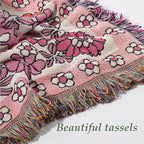Snycler Flowers and Plants Throw Blanket for Bed 50 * 60inch Woven Blanket Cotton Polyester Farmhouse Decor for Indoor Outdoor Sofa Bedroom Garden，All Season （Dark Pink）