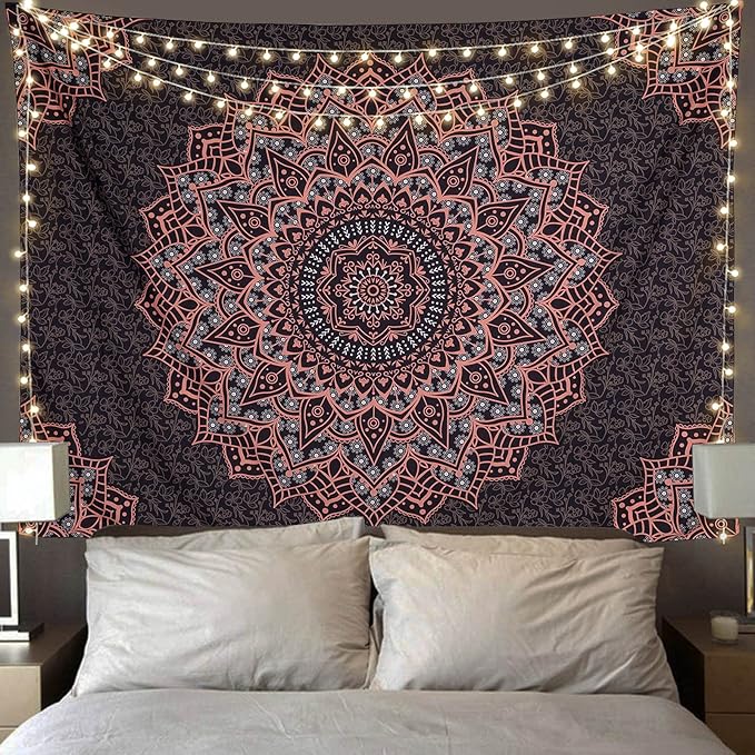 Edeesky Black Pink Mandala Tapestry Wall Hanging Vintage Tapestries Aesthetic Hippie Decor Bohemian Wall Art Boho Home Decoration for Bedroom,Living Room,Dorm