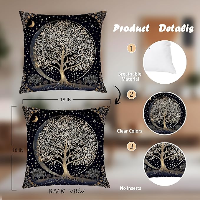 Dark Vintage William Morris Night Moon Forest Decor Pillow Covers 18x18,Black Forest Decor,Dark Dcademia Floral Decorative Throw Pillow Covers for Home Bedroom Living Room