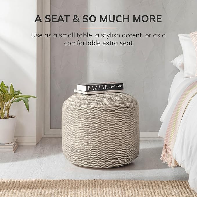 Anji Mountain Pouf Ottoman Foot Rest, Handmade Ottoman Pouf, Comfortable Foot Stool, Decorative Floor Seating for Living Room Decor, Bedroom & Home Décor Accent - Stone