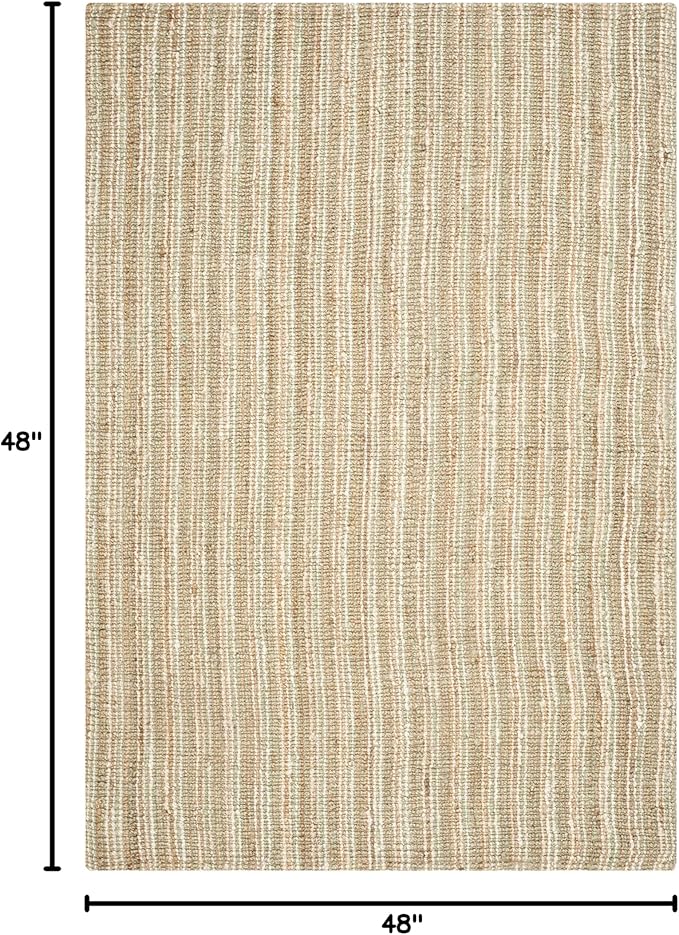 SAFAVIEH Area Rug 4' Square - Natural Fiber Collection - Natural & Ivory, Handmade Jute, Farmhouse Style, Chunky Textured Thick Pile (NF447N)