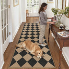 2x8 Checkered Easy Jute Runner Rug Non Slip Hallway Kitchen Washable Outdoor Rug for Entryway Indoor Checkerboard Black Indoor Outdoor Long Carpet for Bedside Entry Front Door Porch