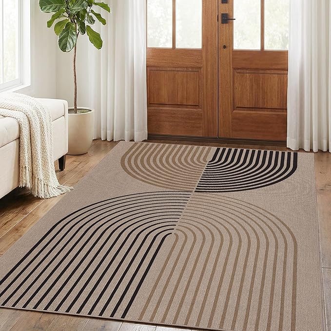 GarveeHome Easy Jute Rug 5x7 Modern Rainbow, Washable Area Rugs for Living Room Farmhouse Dining Room, Contemporary Natural Non Slip Floor Carpet for Office RV Patio