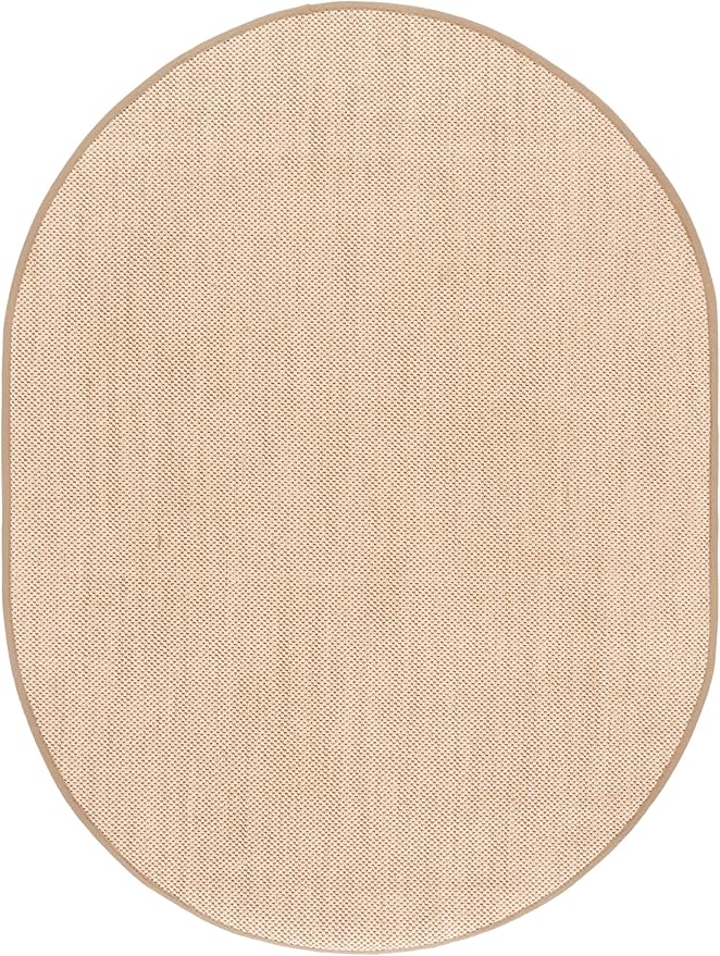 SAFAVIEH Area Rug 6x8 Oval - Natural Fiber Collection - Maize & Linen Color, Sisal, Woven Design with Border (NF141B)